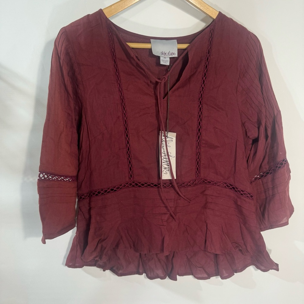 Chloe Oliver Dark Red 3/4 Sleeve Peplum Top NWT
